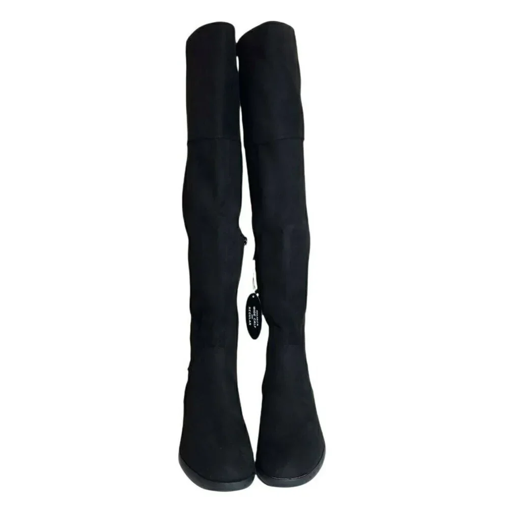 Style & Co Women Lessah Black Closed Toe Zip Over The Knee Flat Boots Size 7 7.5